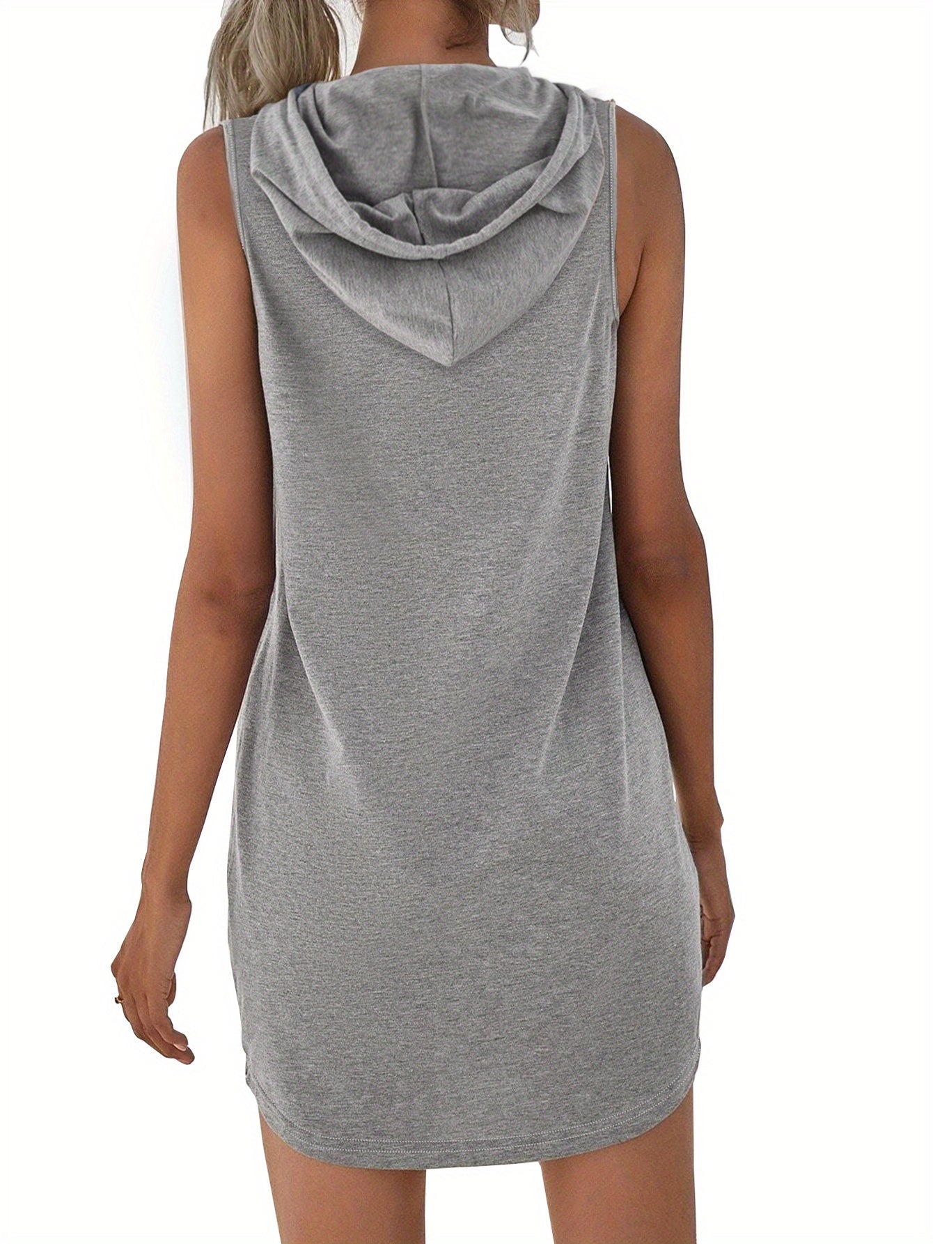 Heart Print Hooded Tank Dress, Casual Sleeveless Drawstring Dress For Summer, Women's Clothing