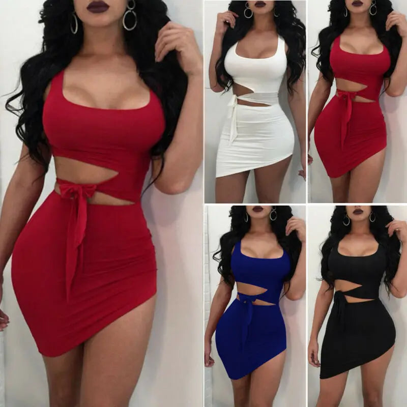 New Fashion Women Sexy Hypotenuse Dress Hollow Out High Waist Sexy Package Hip Dress Evening Party Dress