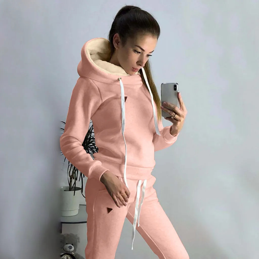 Winter Women Tracksuits Sports Suits Plus Velvet Hoodies Sweatshirts Pants Running Set Fleece Sportswear Warm Clothing Set