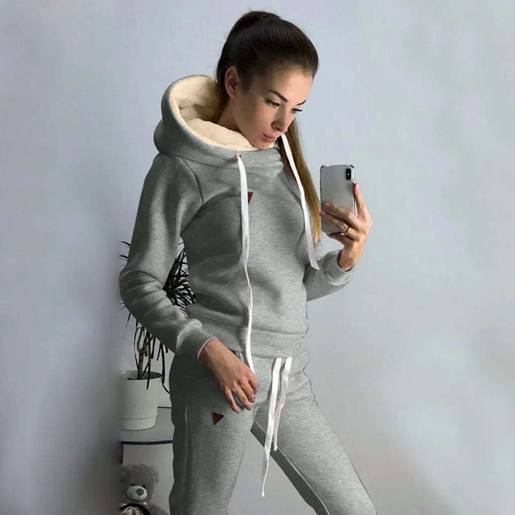 Winter Women Tracksuits Sports Suits Plus Velvet Hoodies Sweatshirts Pants Running Set Fleece Sportswear Warm Clothing Set