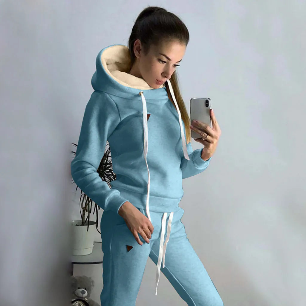 Winter Women Tracksuits Sports Suits Plus Velvet Hoodies Sweatshirts Pants Running Set Fleece Sportswear Warm Clothing Set